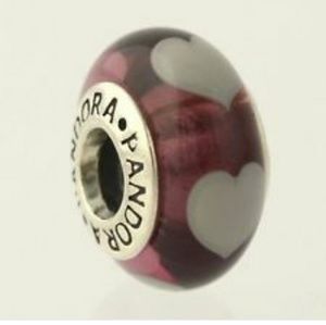 Pandora Sterling Silver violet glass Grey hearts